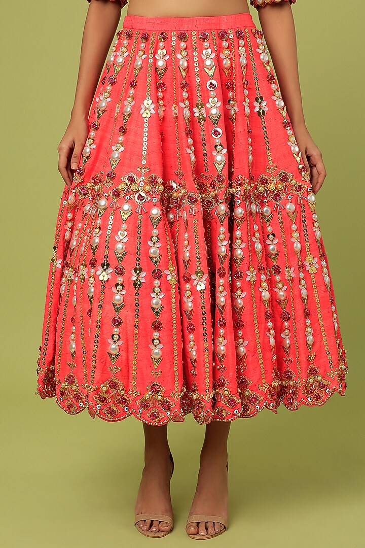Fuchsia Raw Silk Metallic Embroidered Half Bridal Lehenga Set by Papa Don't Preach by Shubhika at Pernia's Pop Up Shop