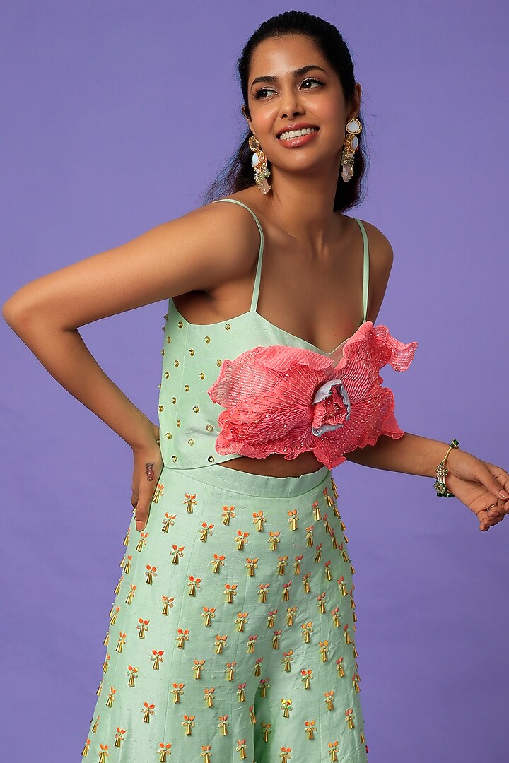 Mint Embroidered Jumpsuit by Papa Don't Preach by Shubhika at Pernia's Pop Up Shop