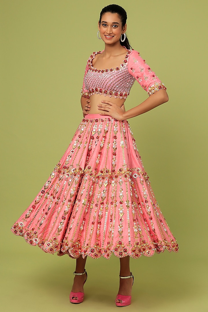 Blush Pink Embroidered Lehenga Set by Papa Don't Preach by Shubhika