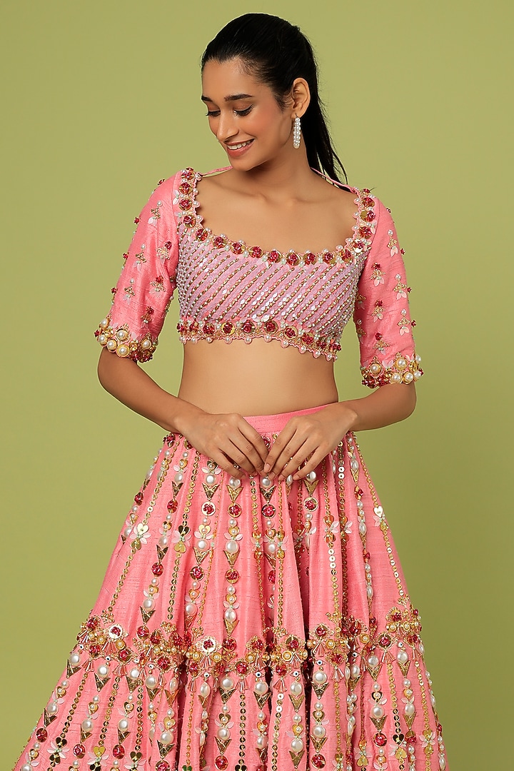 Blush Pink Embroidered Bridal Lehenga Set by Papa Don't Preach by Shubhika at Pernia's Pop Up Shop