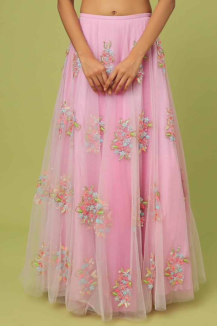 Mauve Tulle Bridal Lehenga Set by Papa Don't Preach by Shubhika at Pernia's Pop Up Shop