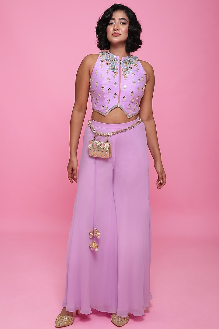 Lilac Georgette Palazzo Pant Set by Papa Don't Preach by Shubhika at Pernia's Pop Up Shop