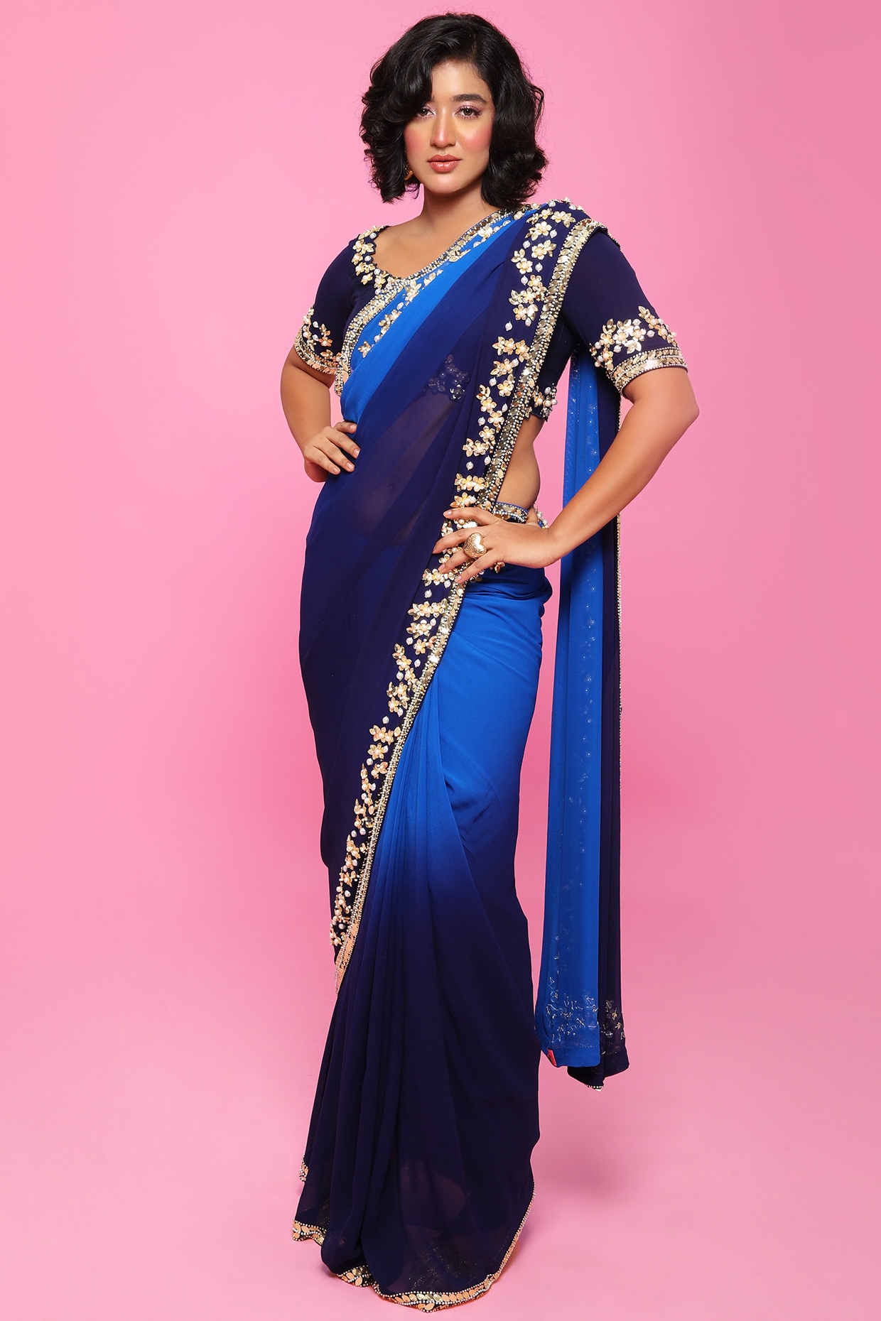 Silk Saree with blouse in Navy blue colour 2231