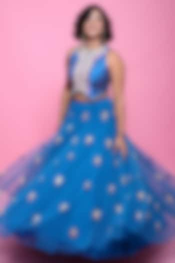 Dark Blue Embellished Wedding Lehenga Set by Papa Don't Preach by Shubhika at Pernia's Pop Up Shop