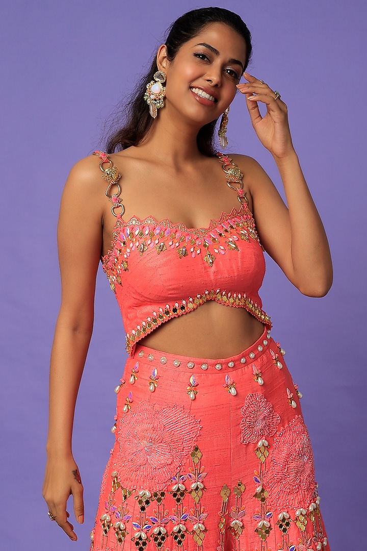 Fuchsia Hand Embroidered Jumpsuit by Papa Don't Preach by Shubhika at Pernia's Pop Up Shop