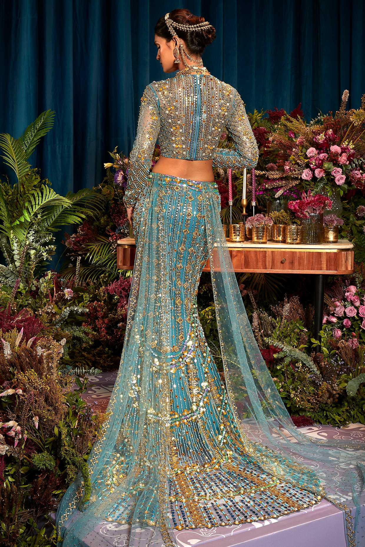 Livid Blue Tulle Applique Embellished Mermaid Lehenga Set Design by Aisha  Rao at Pernia's Pop Up Shop 2024