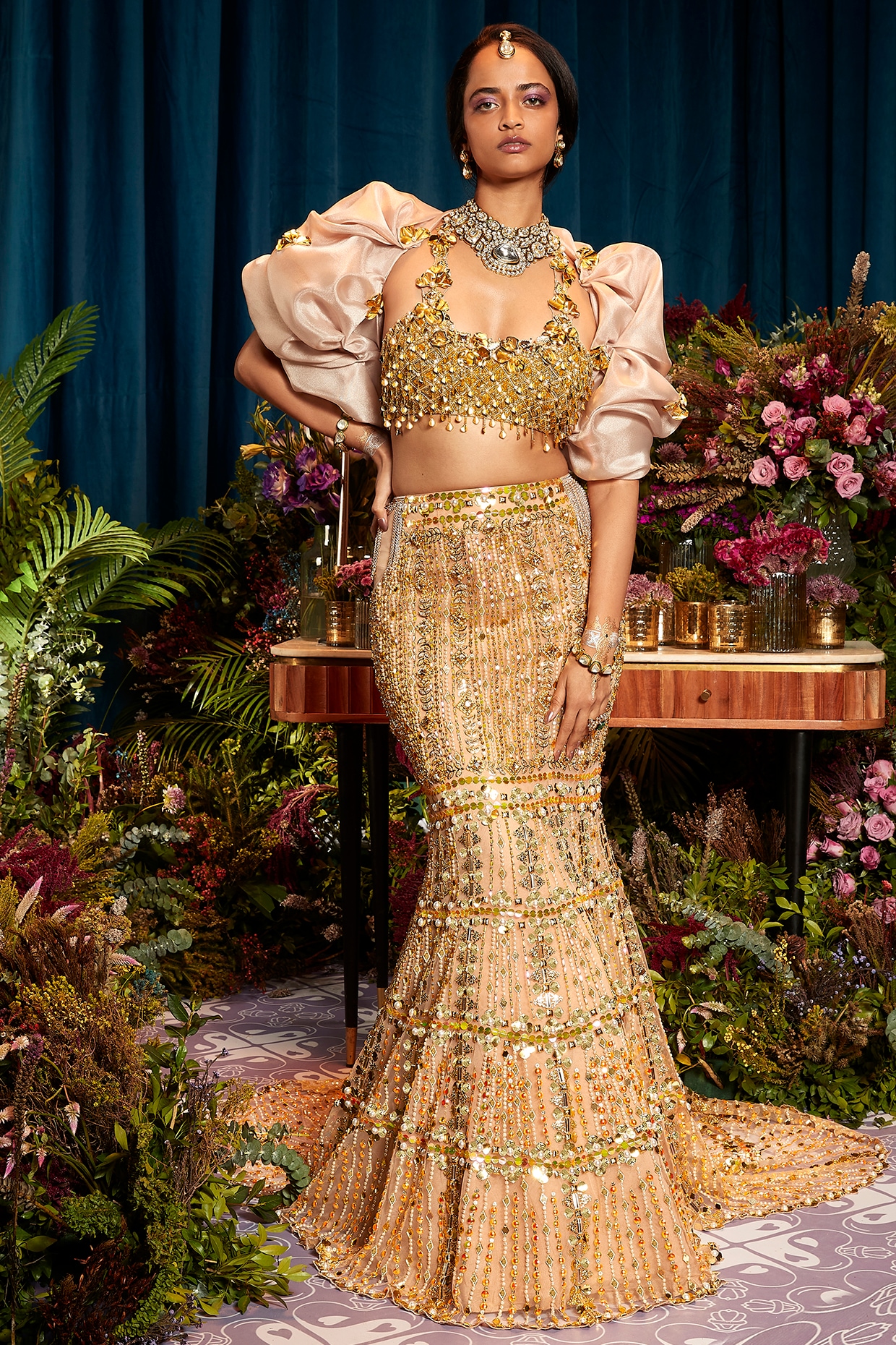 TCR Rose Gold Sequin Embellished Lehenga! – TheClothingRental