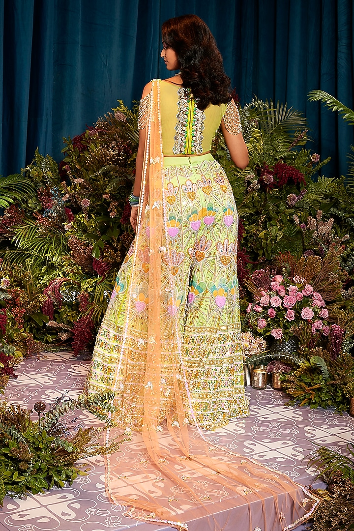 Mint Green Tulle Sequins Embroidered Bridal Sharara Set by Papa Don't Preach by Shubhika at Pernia's Pop Up Shop