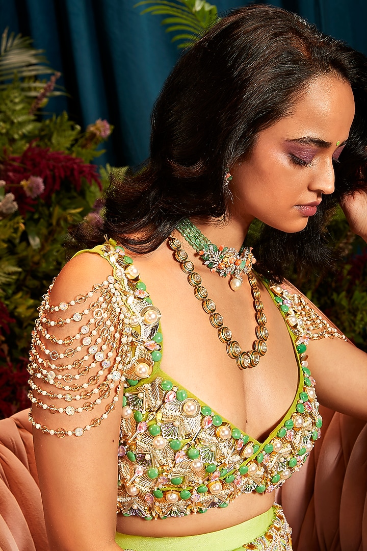 Mint Green Tulle Sequins Embroidered Bridal Sharara Set by Papa Don't Preach by Shubhika at Pernia's Pop Up Shop