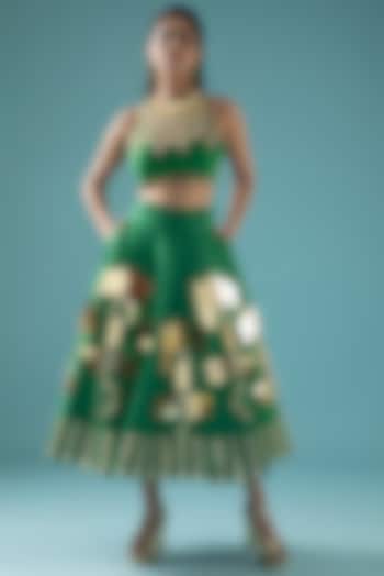 Emerald Green Embroidered Short Lehenga Set by Papa Don'T Preach By Shubhika