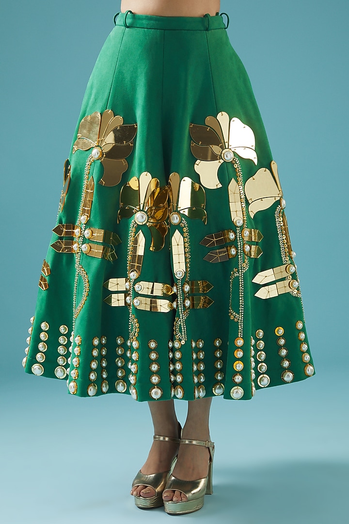 Green Embellished Bridal Lehenga Set by Papa Don't Preach by Shubhika at Pernia's Pop Up Shop
