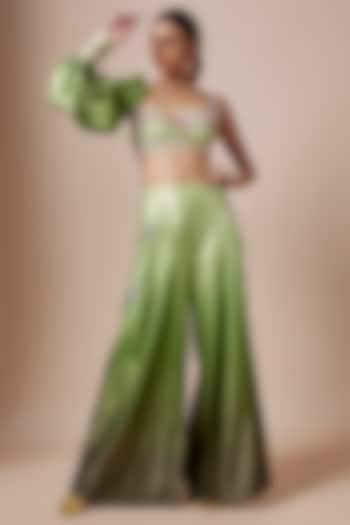 Green Taffeta 3D Sequins Embellished Pant Set by PAPA DONT PREACH PRET at Pernia's Pop Up Shop