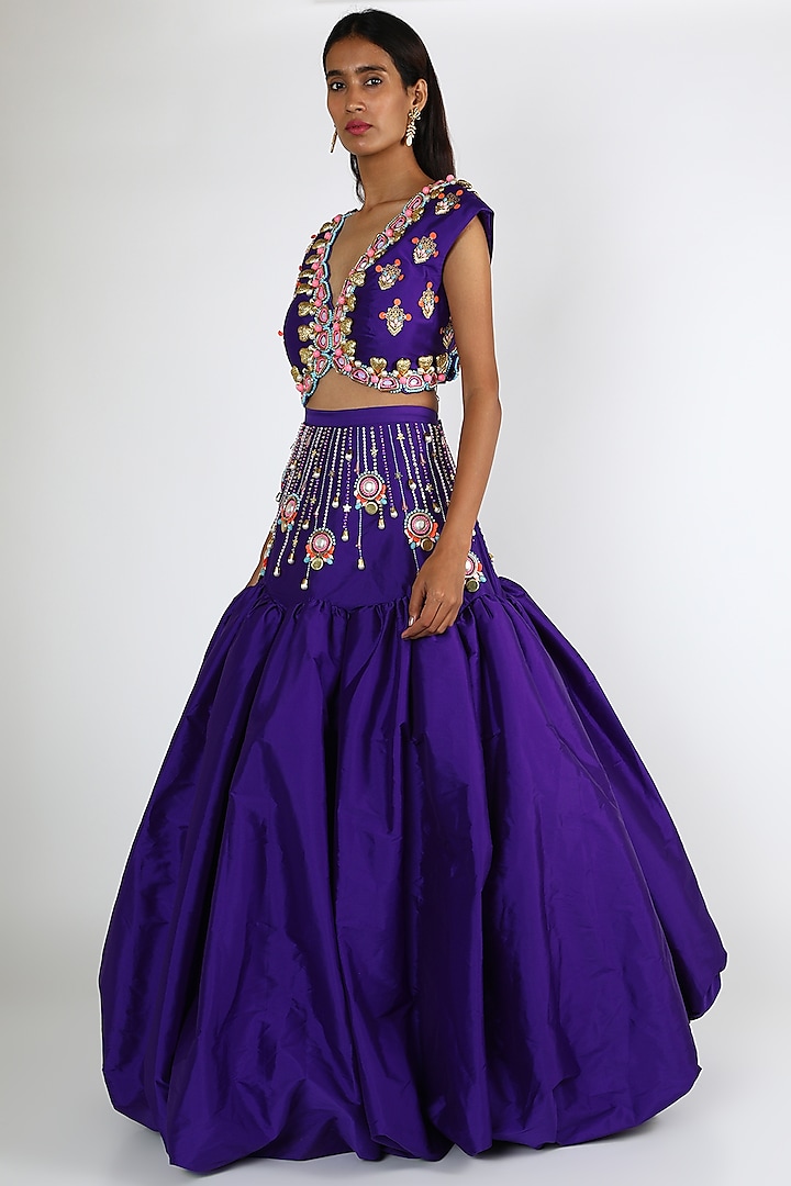 Violet Embroidered Lehenga Set by Papa Don'T Preach By Shubhika