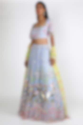 Sky Blue & Yellow Embroidered Lehenga Set by Papa Don'T Preach By Shubhika