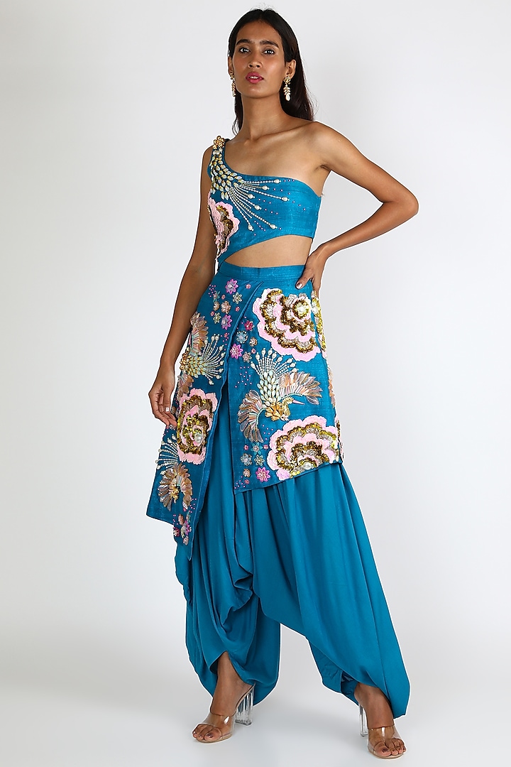Electric Blue Embroidered One-Shoulder Jumpsuit by Papa Don'T Preach By Shubhika