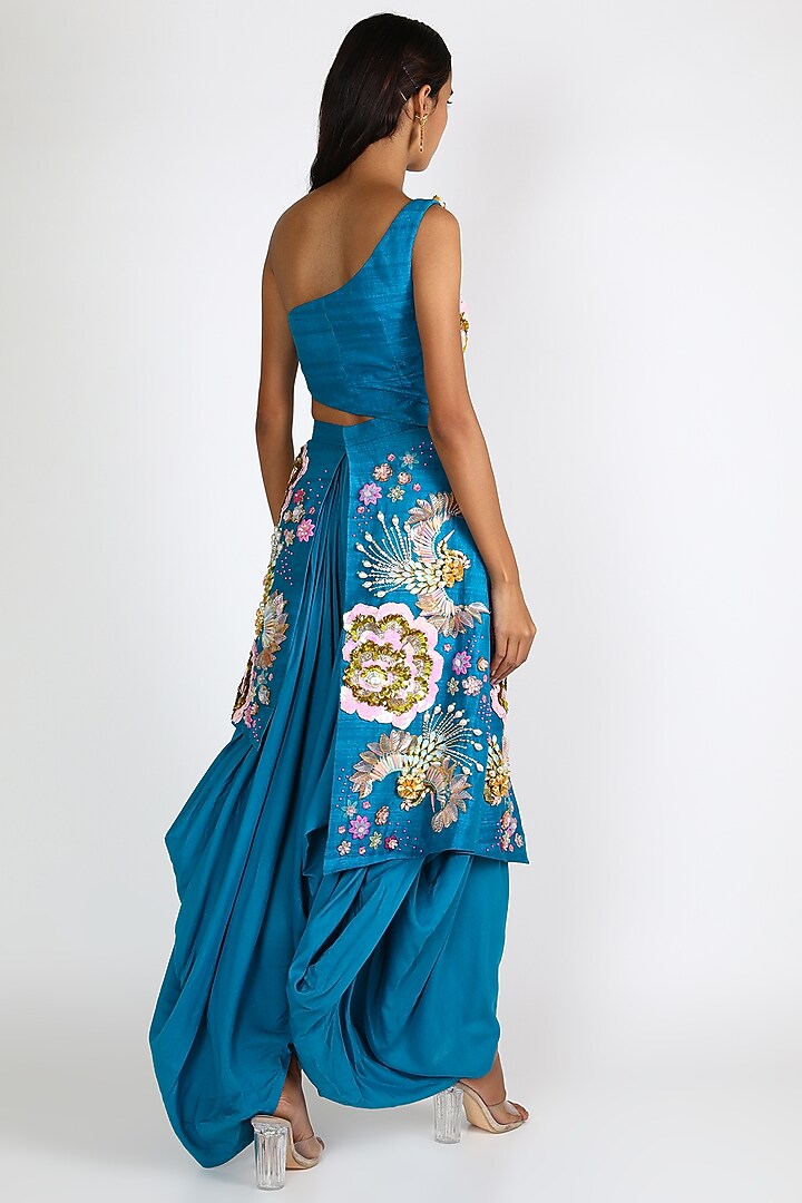 Electric Blue Embroidered One-Shoulder Jumpsuit by Papa Don'T Preach By Shubhika at Pernia's Pop Up Shop