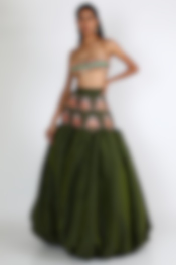 Olive Green Embroidered Lehenga Set by Papa Don'T Preach By Shubhika