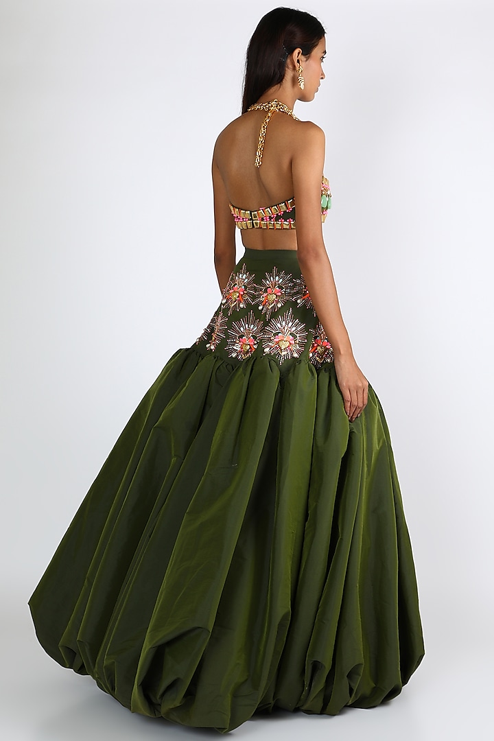 Olive Green Embroidered Wedding Lehenga Set by Papa Don'T Preach By Shubhika at Pernia's Pop Up Shop