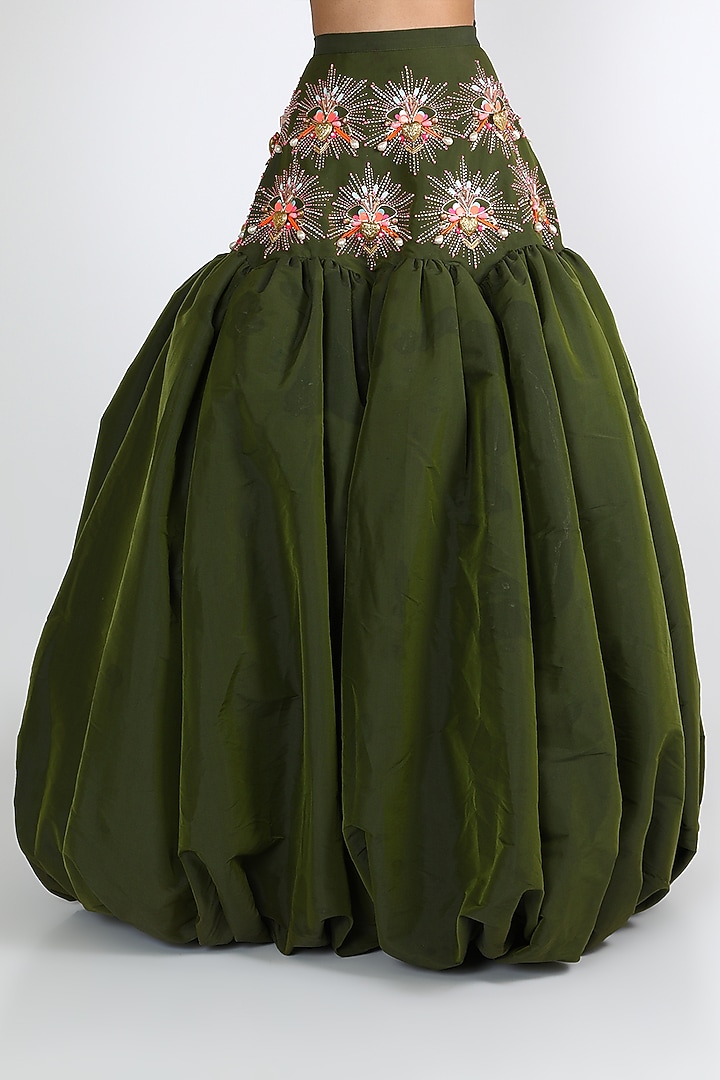Olive Green Embroidered Wedding Lehenga Set by Papa Don'T Preach By Shubhika at Pernia's Pop Up Shop