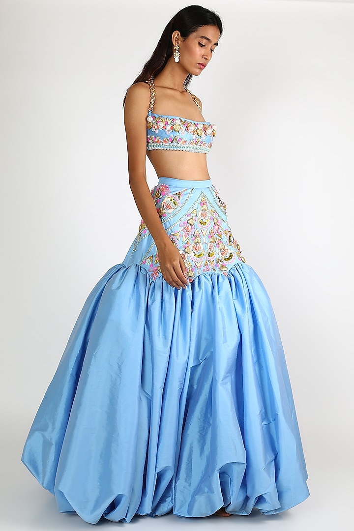 Sky Blue Embroidered Lehenga Set by Papa Don'T Preach By Shubhika