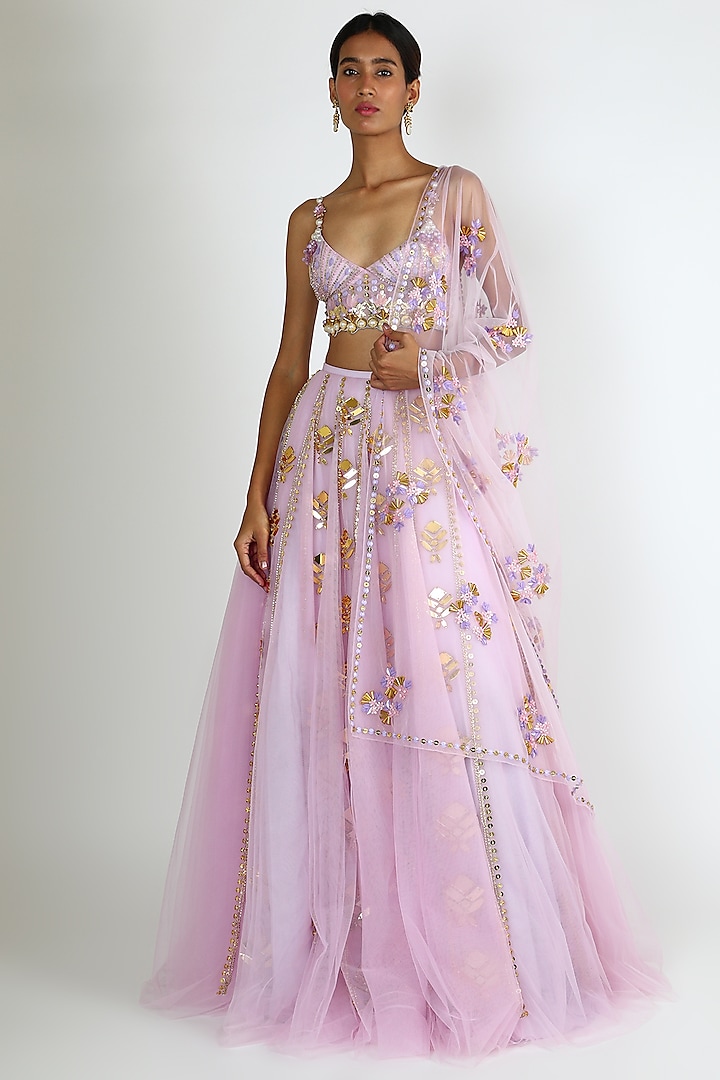 Lilac Embroidered Lehenga Set by Papa Don'T Preach By Shubhika