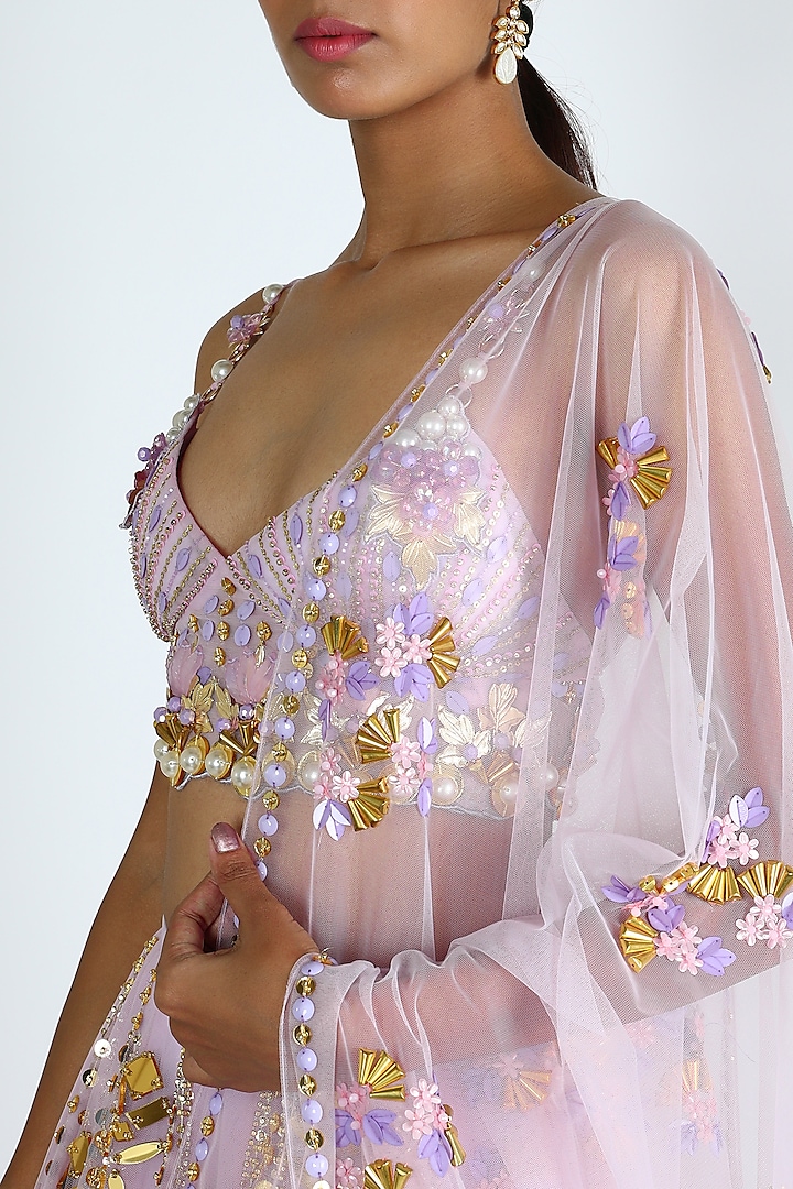 Lilac Embroidered Bridal Lehenga Set by Papa Don'T Preach By Shubhika at Pernia's Pop Up Shop