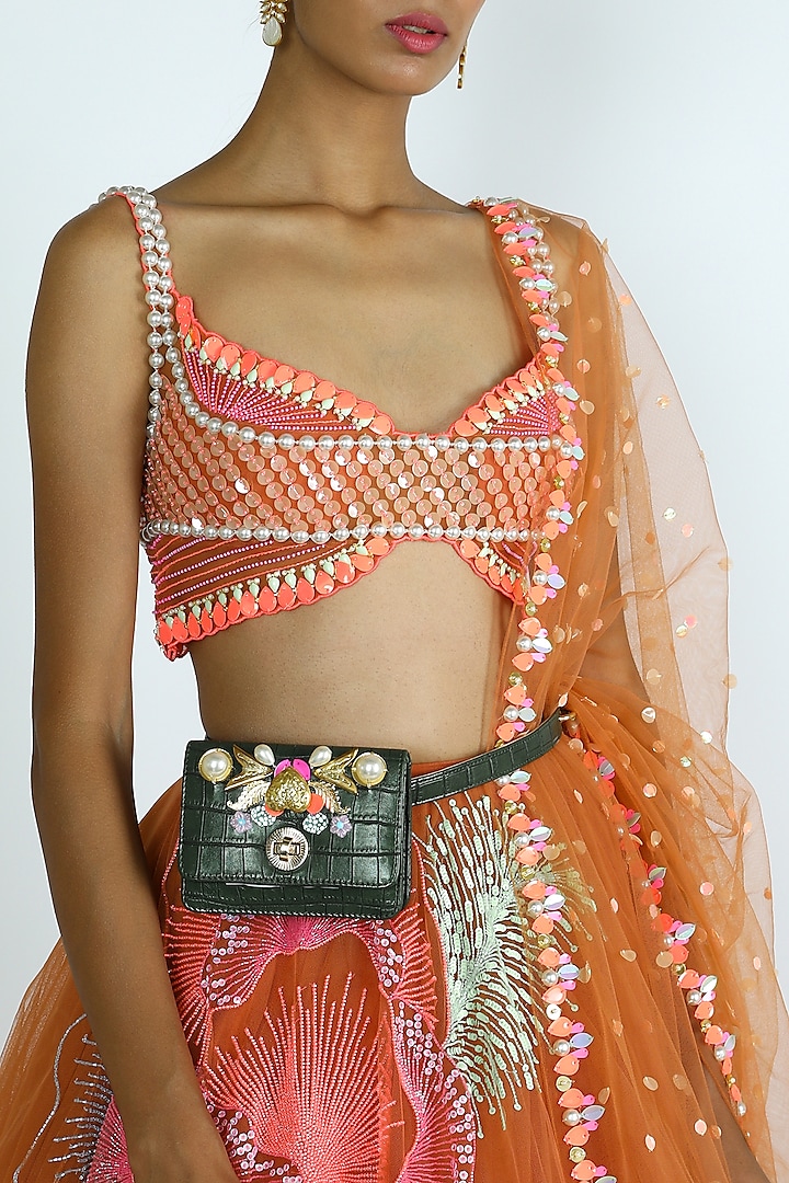 Green Embellished Belt Bag by Papa don't preach by Shubhika Accessories