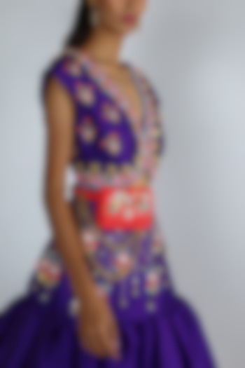 Red Embellished Belt Bag by Papa don't preach by Shubhika Accessories at Pernia's Pop Up Shop