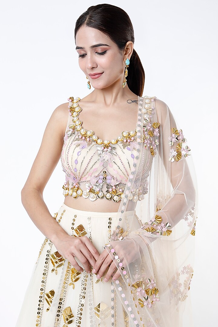 Ivory Embroidered Bridal Lehenga Set by Papa Don't Preach by Shubhika at Pernia's Pop Up Shop