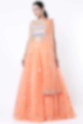 Mock Orange Embroidered Lehenga Set by Papa Don't Preach by Shubhika