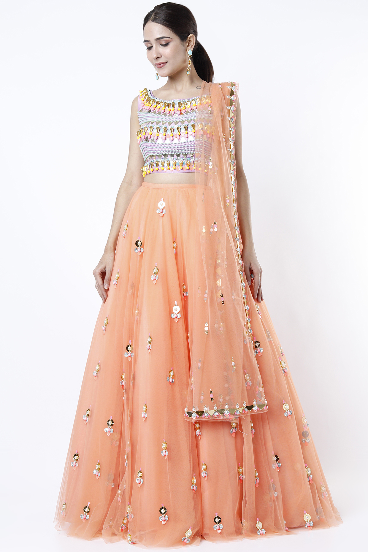 Mock Orange Embroidered Lehenga Set by Papa Don't Preach by Shubhika