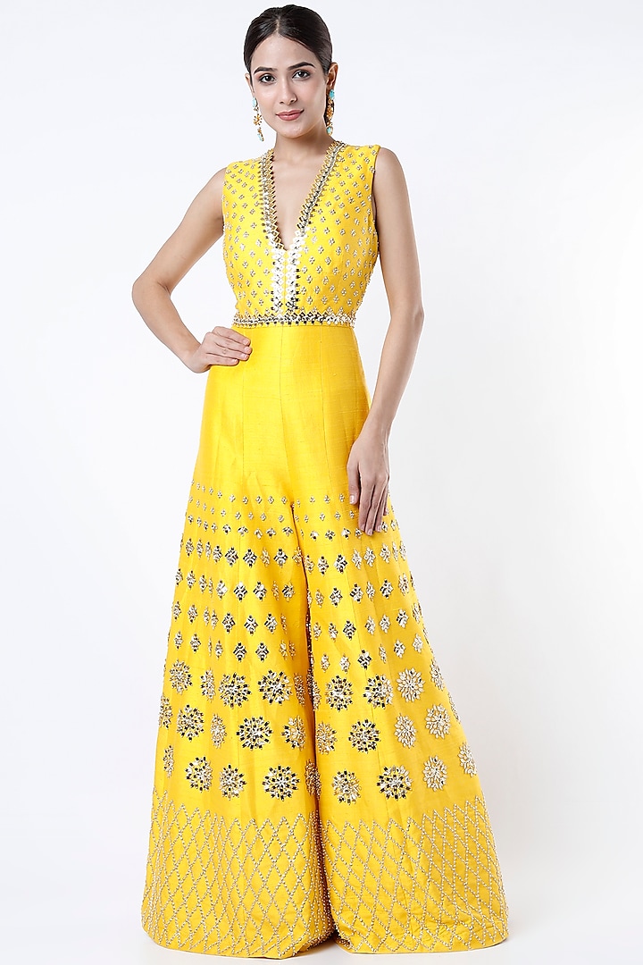 Cadmium Yellow Embroidered Jumpsuit by Papa Don't Preach by Shubhika