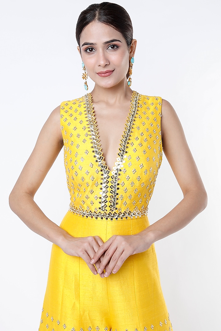 Cadmium Yellow Embroidered Jumpsuit by Papa Don't Preach by Shubhika at Pernia's Pop Up Shop