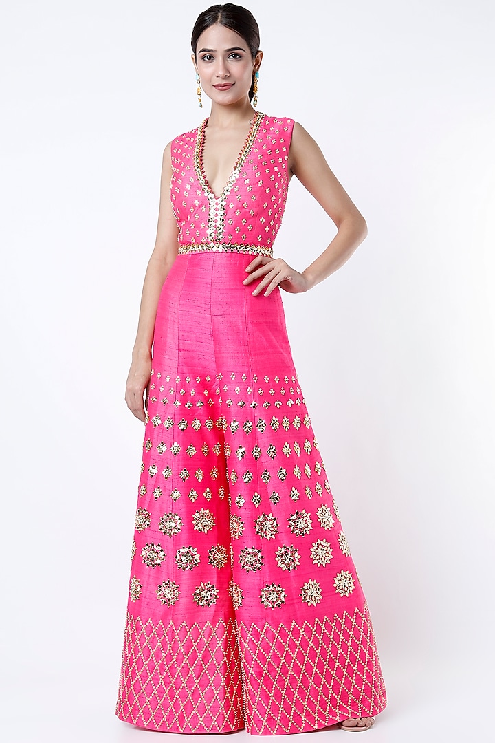 French Fuchsia Embroidered Jumpsuit by Papa Don't Preach by Shubhika