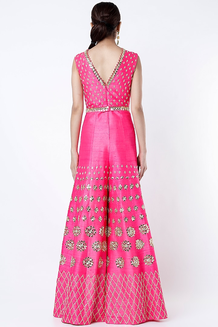 French Fuchsia Embroidered Jumpsuit by Papa Don't Preach by Shubhika at Pernia's Pop Up Shop