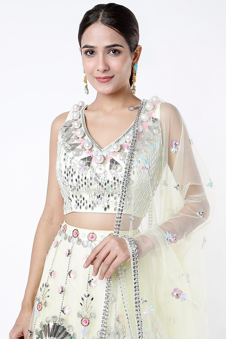 Light Lime Embroidered Bridal Lehenga Set by Papa Don't Preach by Shubhika at Pernia's Pop Up Shop
