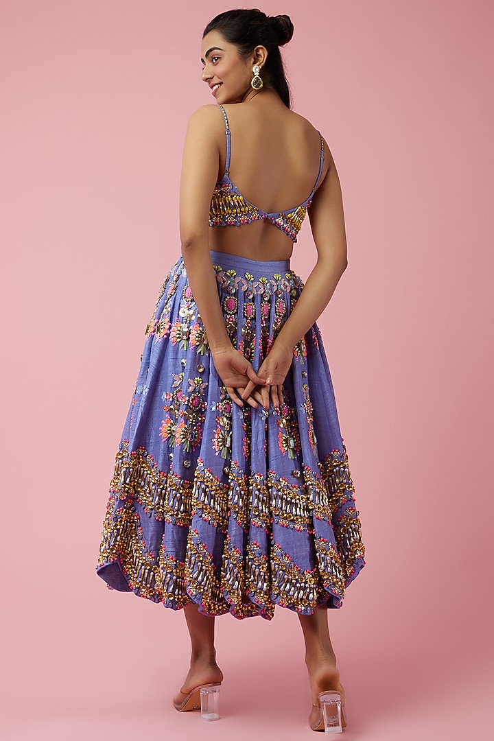 Lavender Raw Silk Bead & Metallic Embroidered Bridal Lehenga Set by Papa Don't Preach by Shubhika at Pernia's Pop Up Shop