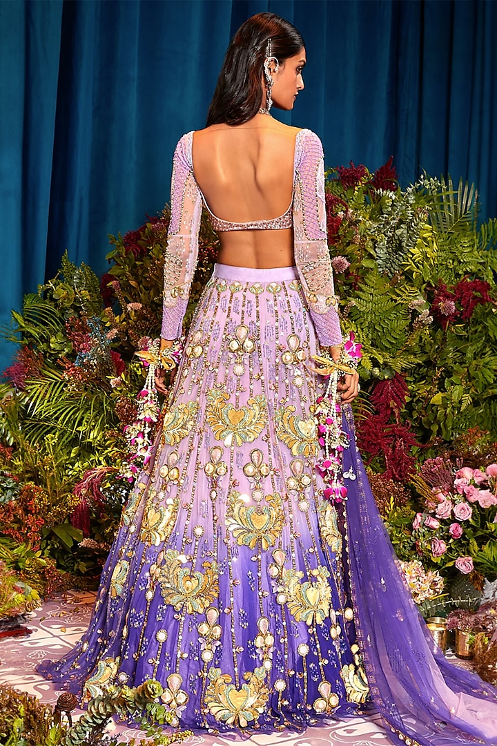 Buy Lilac 3D Embellished Strapy Bralette with Tulle Lehenga & Dupatta by  PAPA DON'T PREACH at Ogaan Online Shopping Site