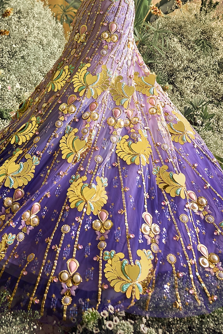 Lilac Tulle Metal Embellished Bridal Lehenga Set by Papa Don't Preach by Shubhika at Pernia's Pop Up Shop