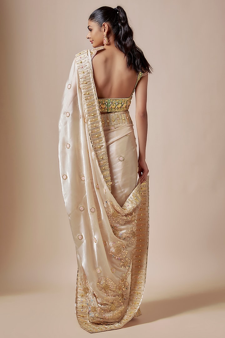 Ivory Organza Embellished Bridal Saree Set by Papa Don't Preach by Shubhika at Pernia's Pop Up Shop