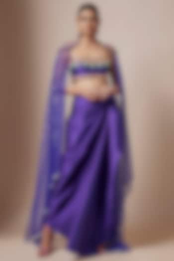 Purple Taffeta Embellished Draped Skirt Set by PAPA DONT PREACH PRET