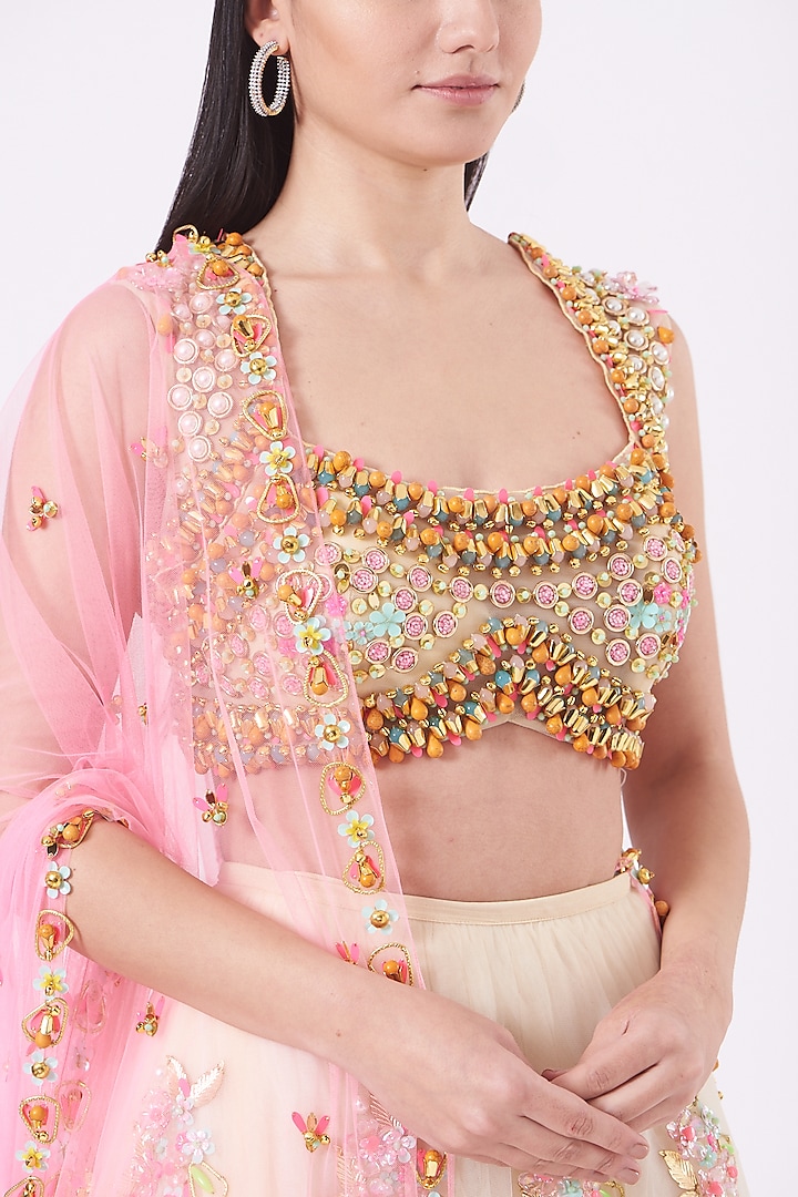 Blush Pink Georgette Bridal Lehenga Set by Papa Don't Preach by Shubhika at Pernia's Pop Up Shop