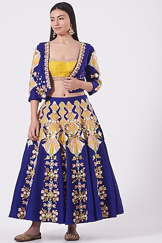 Violet Raw Silk Half Lehenga Set by Papa Don't Preach by Shubhika