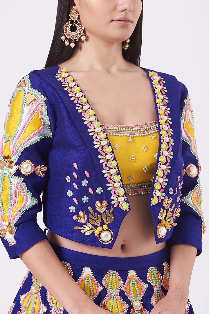 Violet Raw Silk Half Bridal Lehenga Set by Papa Don't Preach by Shubhika at Pernia's Pop Up Shop