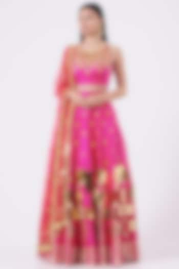 Hot Pink Embroidered Bridal Lehenga Set by Papa Don't Preach by Shubhika at Pernia's Pop Up Shop