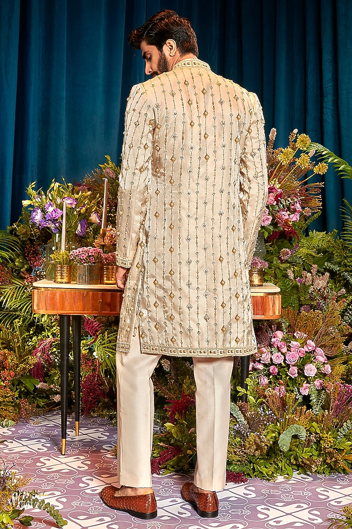 Ivory Velvet Glass Bead Embellished Jacket Set by Papa Don't Preach by Shubhika Men at Pernia's Pop Up Shop