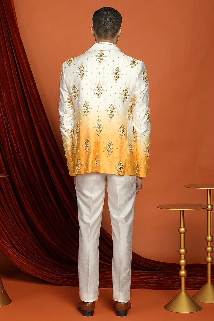 Mustard Yellow & Ivory Embellished Blazer Set by Papa Don't Preach by Shubhika Men at Pernia's Pop Up Shop