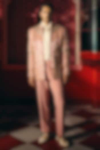 Pink Velvet Geometric Embroidered Groom Indowestern Set by Papa Don't Preach by Shubhika Men at Pernia's Pop Up Shop