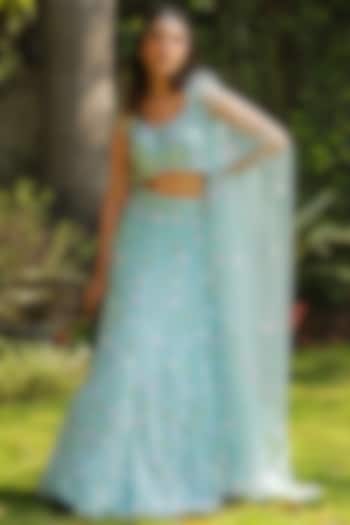 Sky Blue Embroidered Wedding Lehenga Set by Powder Pink at Pernia's Pop Up Shop