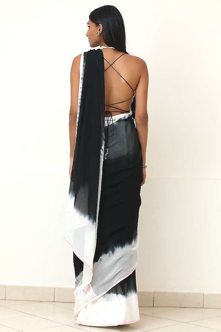 Black & White Embroidered Wedding Saree Set by Powder Pink at Pernia's Pop Up Shop